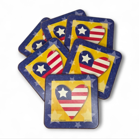 Pimpernel Other - Pimpernel Premier Collection American Flag Heart Coasters Set New